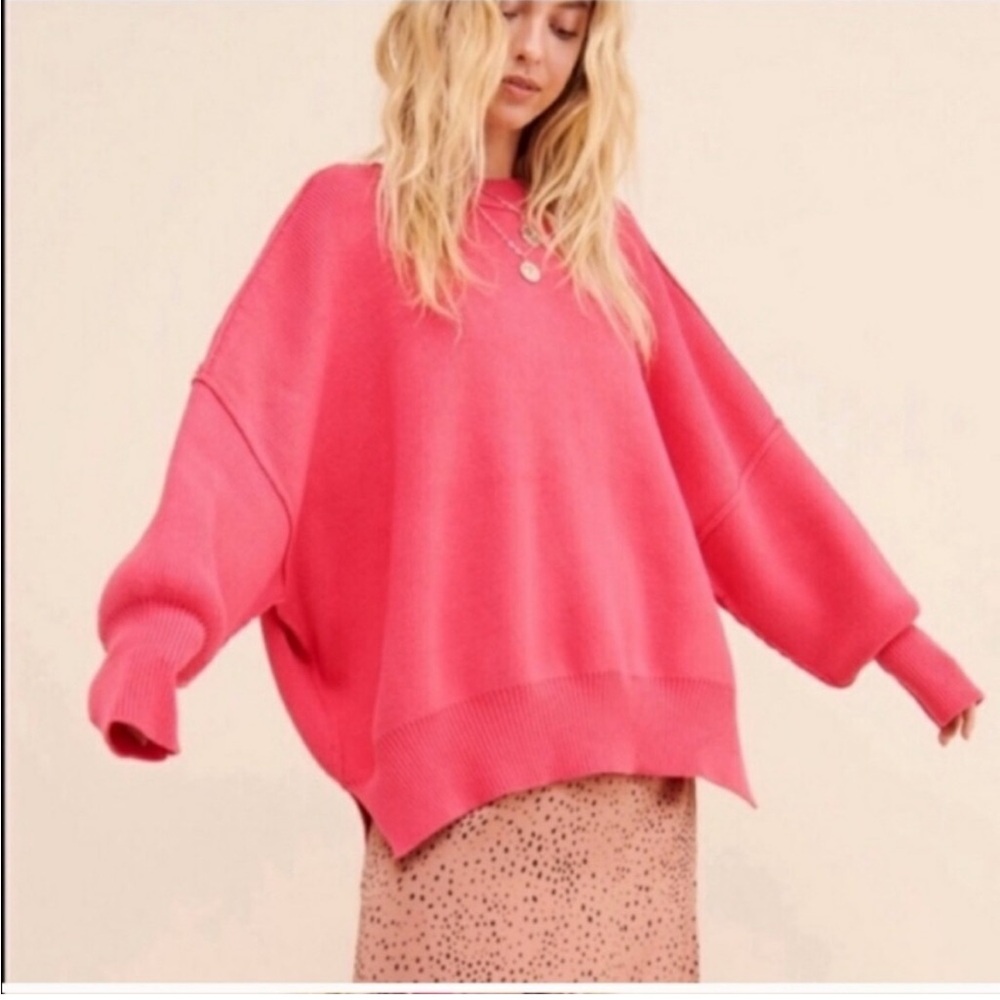 Free People Easy Street Vibrant Pink oversized sweater